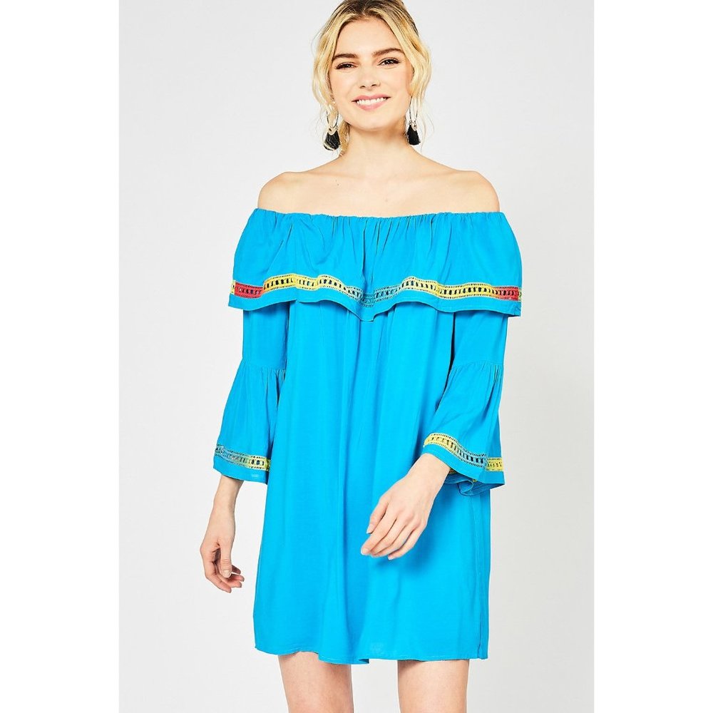 Entro Off The Shoulder Dress, Turquoise